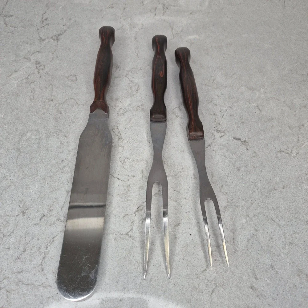 Cutco Vintage 1026 1027 1028 Serving Set Spatula Forks Brown Handle USA